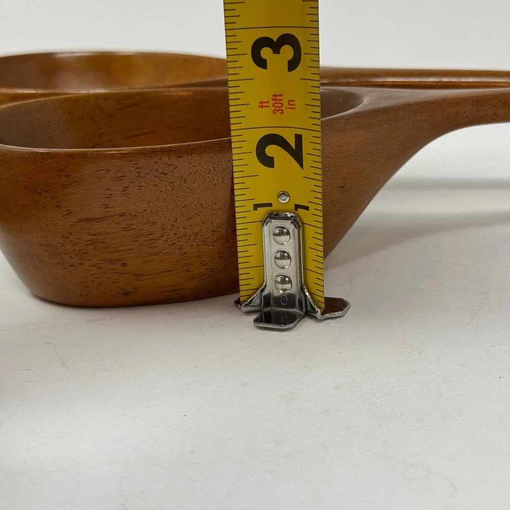 Vintage Hand Carved Haiti Mahogany Wood Serving Set Tray & 2 Scoops MCM Artisian